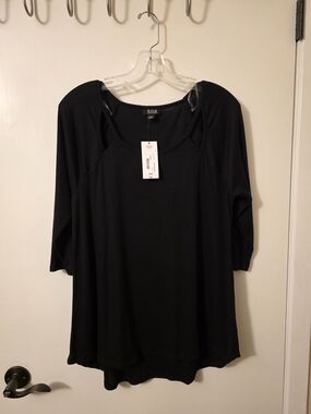a.n.a Black Scoop Neck Long Sleeve Top with Cutout Detail